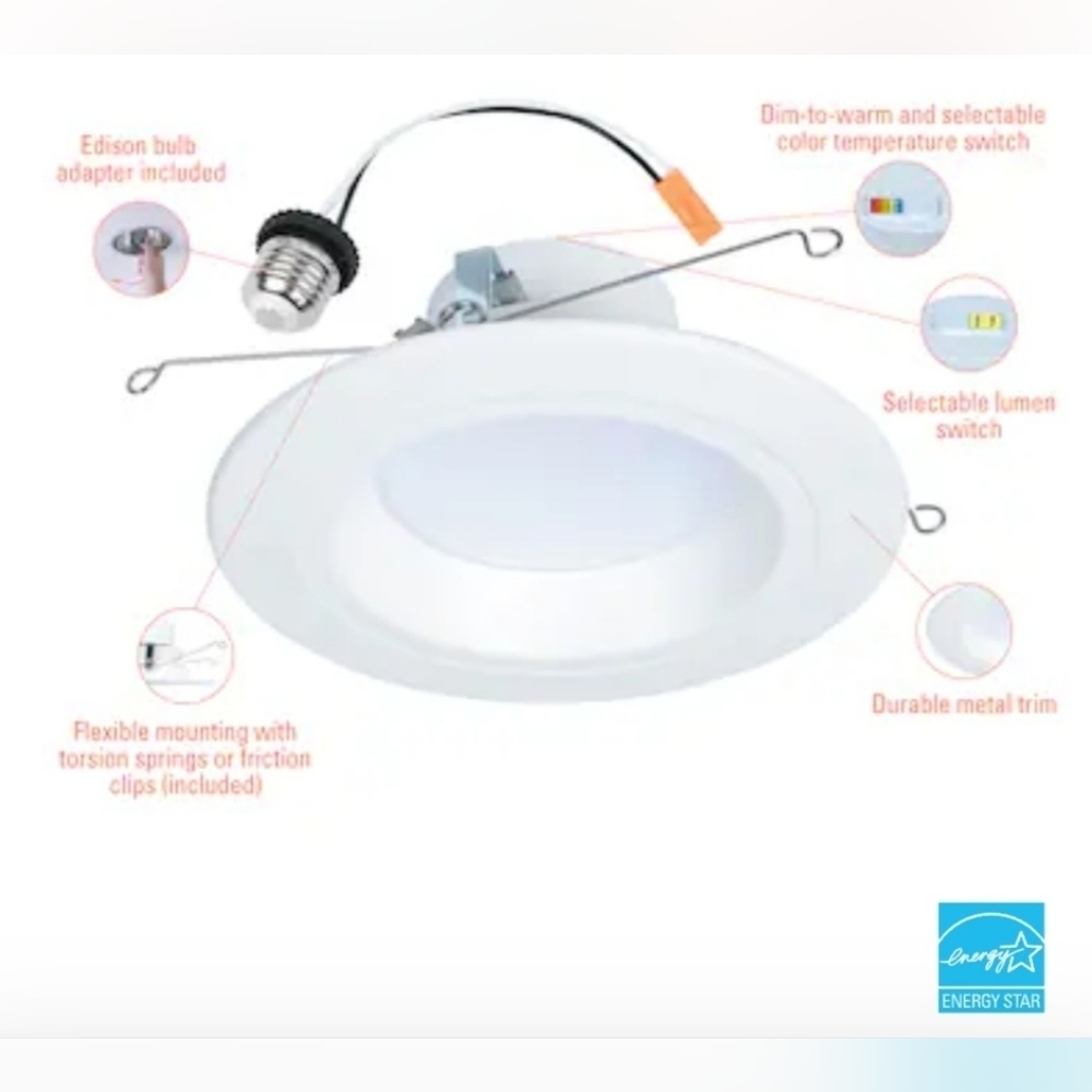 Halo Adjustable Baffle Downlight with Dim-to-Warm 5"/6" Bulb & Trim Replacement - Picture 3 of 5